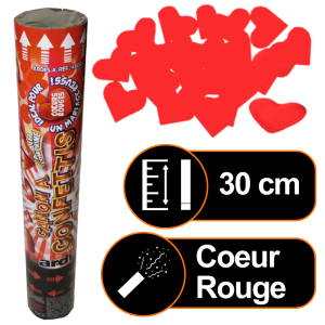 Canon à confettis Manuel 30 cm rectangles Coeurs Rouges eco friendly